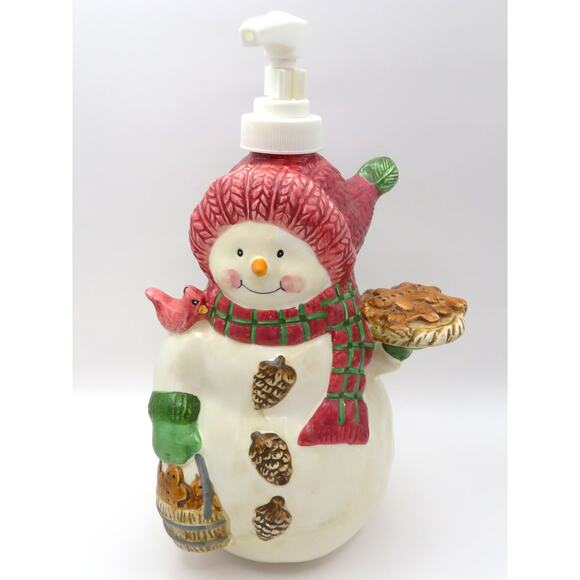 BICO Snowman Soap Dispenser with Sponge Holder Christmas Ceramic Kitchen Decor - Picture 1 of 13